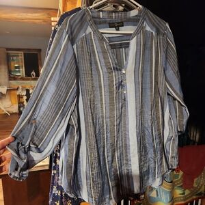 Fred David Blue and Gray Striped Top